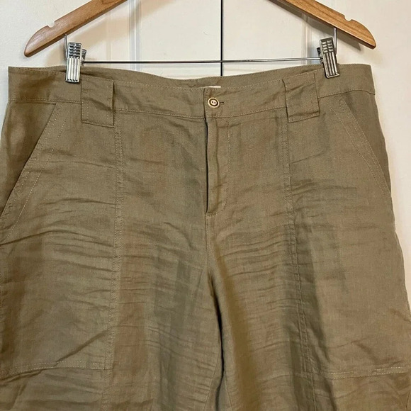 Cassis 100% Linen Tan Pant Capri Pants Neutral Trousers Crop Adjustable Cuff - Picture 2 of 8